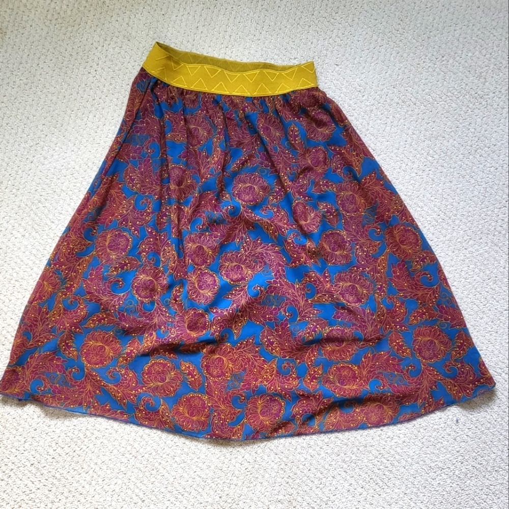 LuLaRoe Lola XS Polyester Skirt Burgundy, Blue, and Yellow